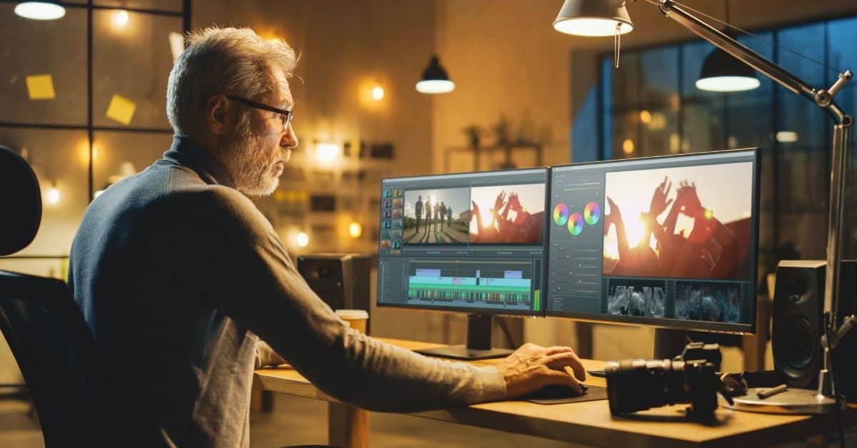 Визуално представяне на процеса на добавяне на текст към видеоклип в софтуера Adobe After Effects.